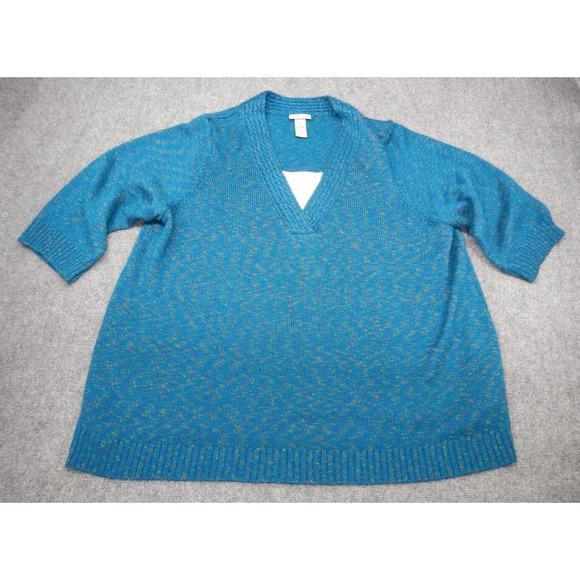 Catherines Pullover Sweater Women 3X Green Short‎ Sleeve V-Neck Relaxed Fit - Picture 1 of 9